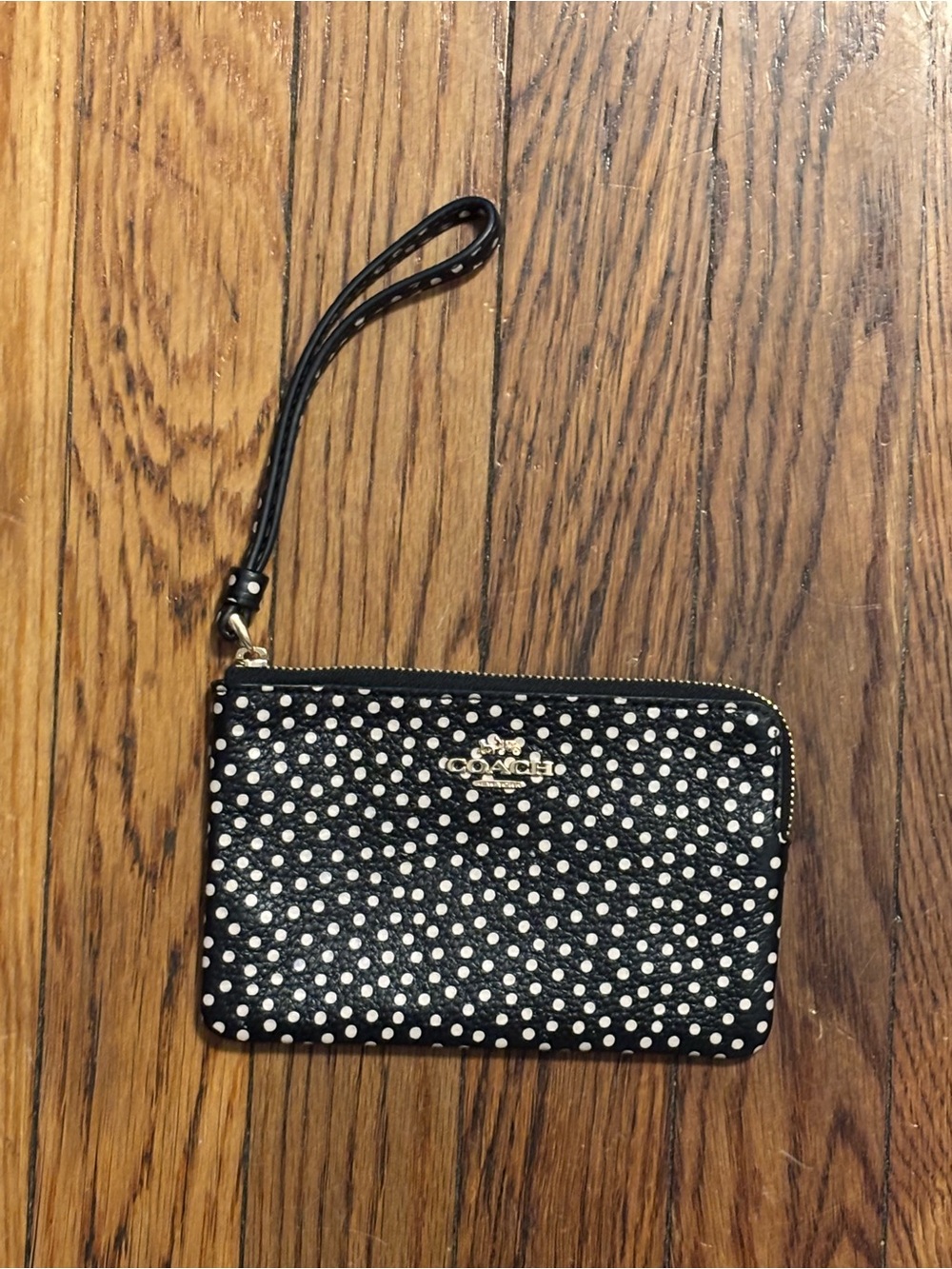 Coach Black and White Polka Dot Zip Wristlet